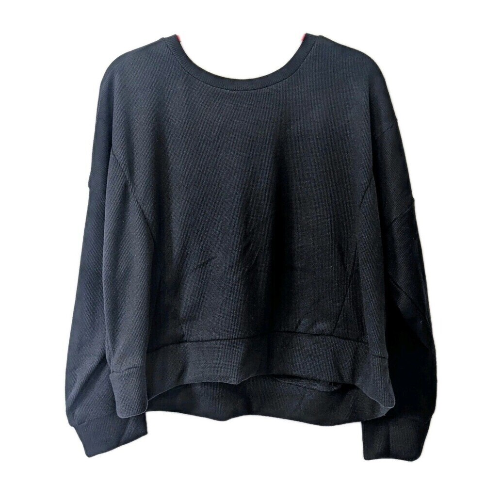 Olive + Oak Waffle Knit Sweater XL Black Lightweight Pullover Crew Neck NWT